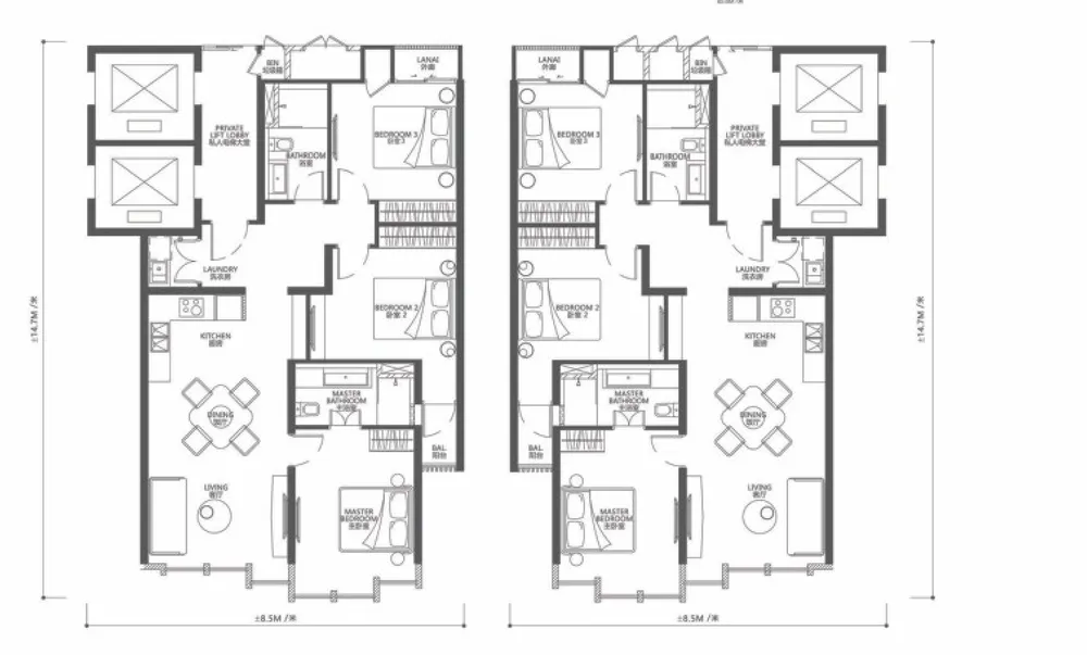 City of Dreams Type C floor plan — 1,185 sq ft, three bedrooms, two bathrooms, Tanjung Tokong, Penang
