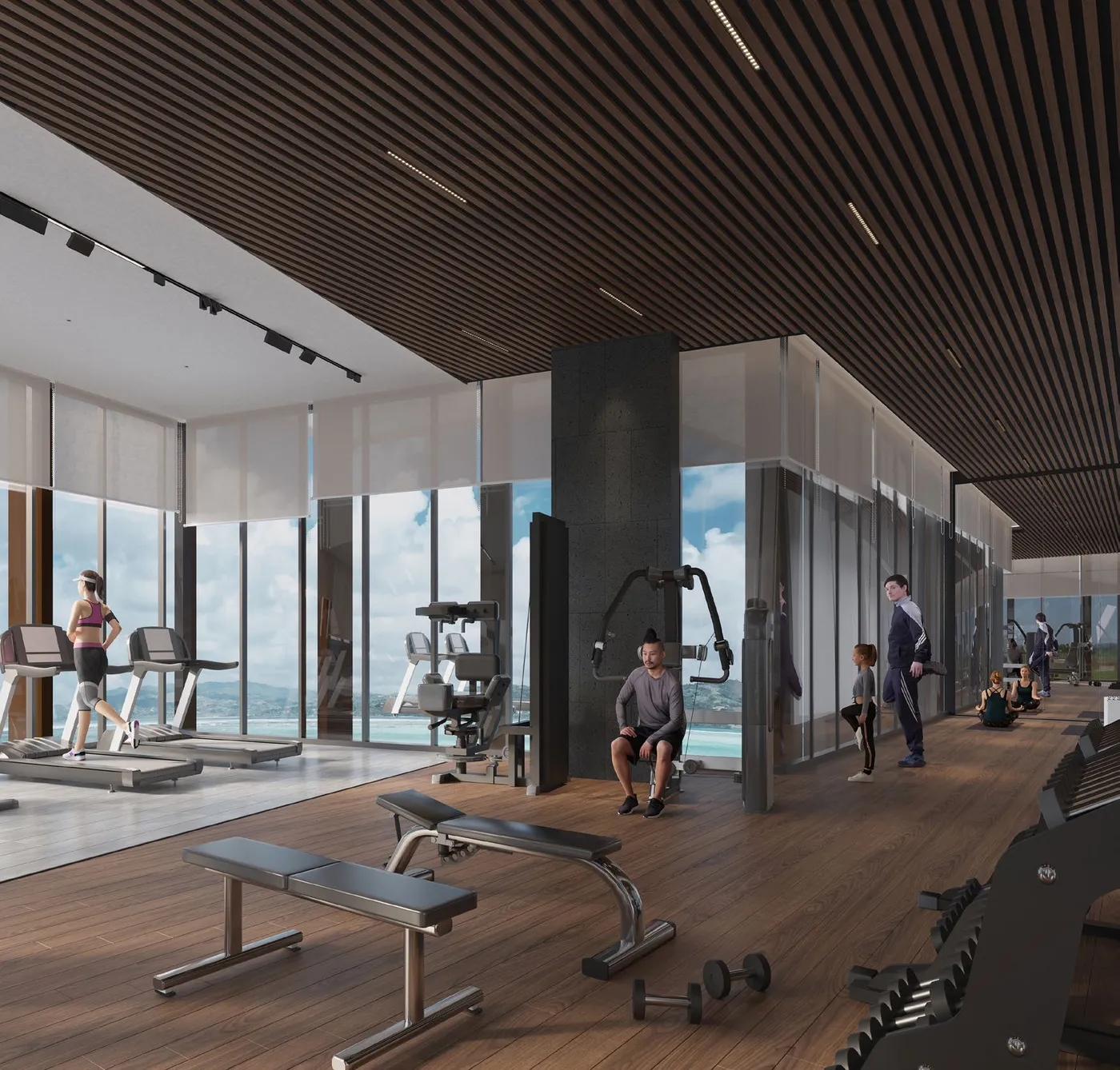 Crown Penang Level 40 gymnasium with full-height glazing, Tanjung Tokong, Penang — artist's impression