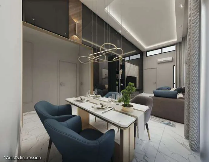 D'Aleena single-storey terrace dining area with high ceiling — artist's impression