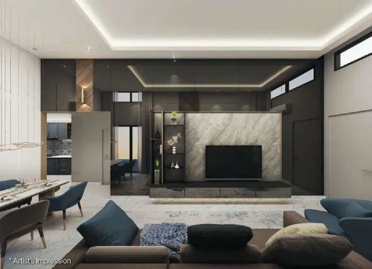 D'Aleena single-storey terrace living room interior design concept — artist's impression