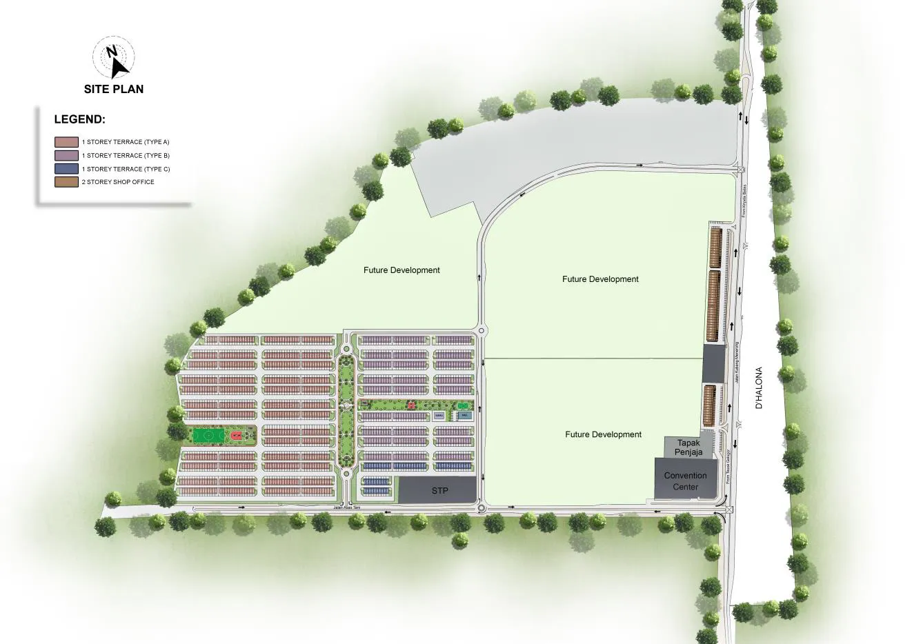 D'Aleena master plan with the terrace precinct beside the future development parcels on Jalan Kubang Menerong, Penang