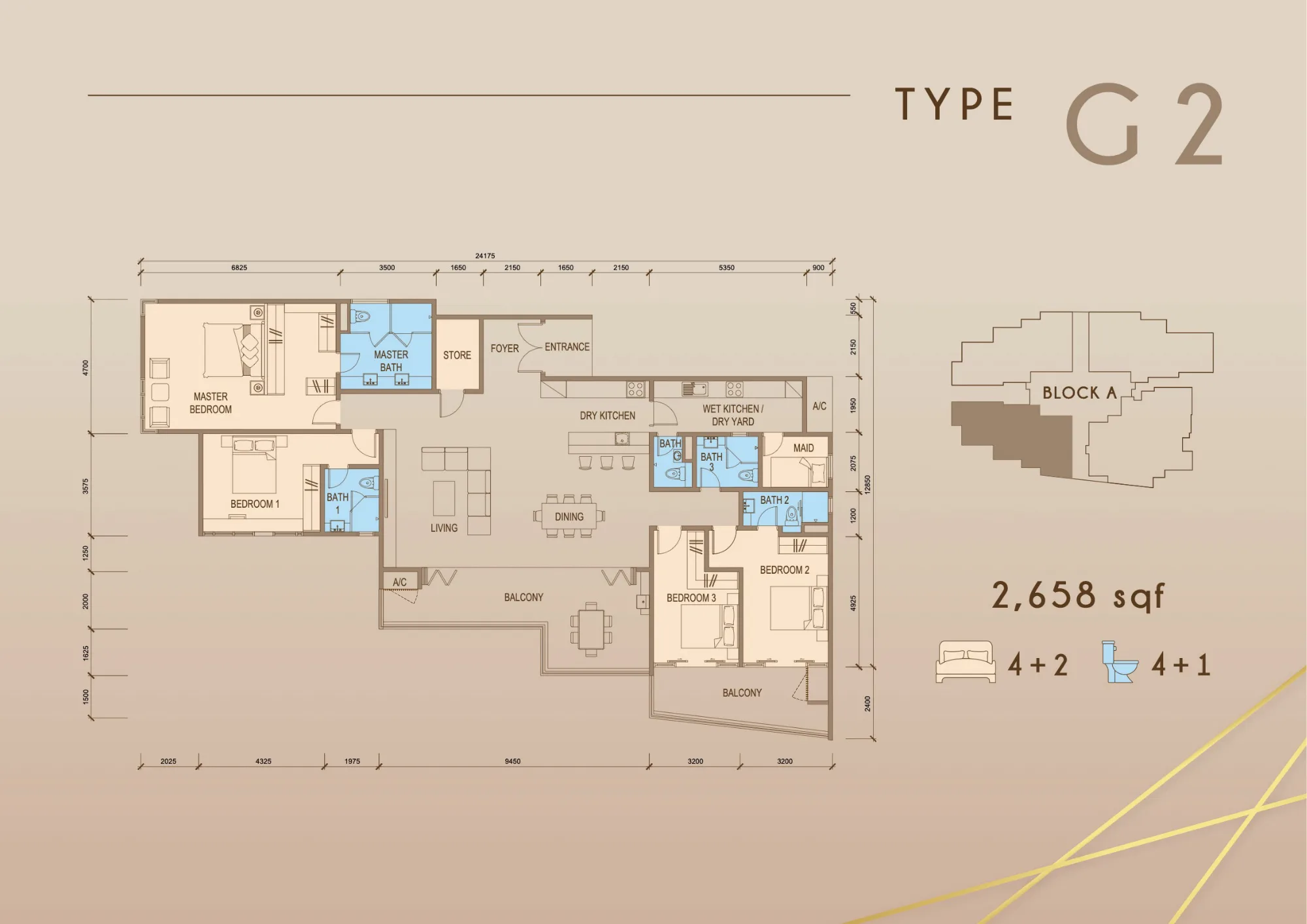 Tower A penthouse Type G2 floor plan 2,658 sq ft at Grand Meridian, Kepayan, Kota Kinabalu, Sabah
