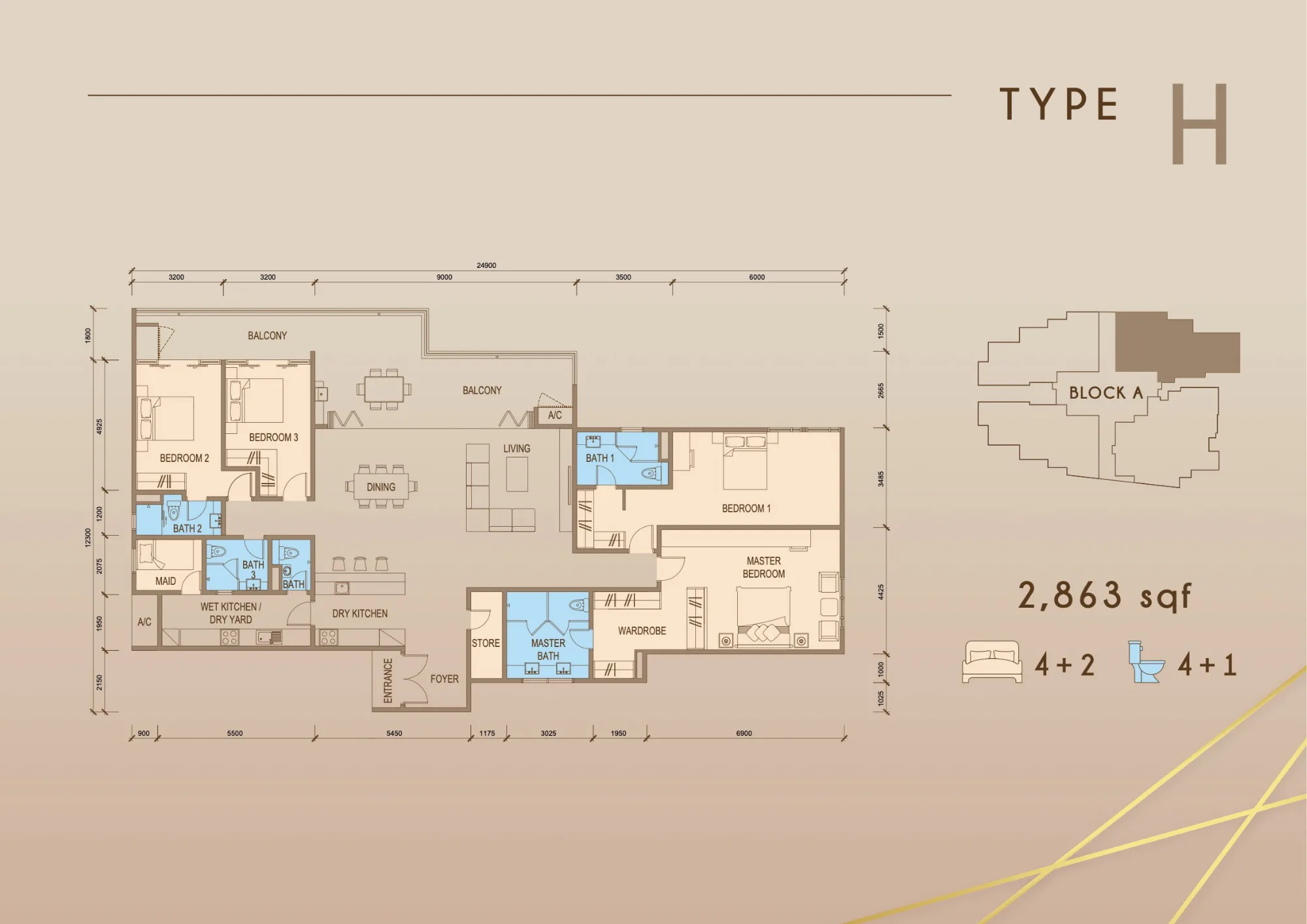 Tower A penthouse Type H floor plan 2,863 sq ft at Grand Meridian, Kepayan, Kota Kinabalu, Sabah
