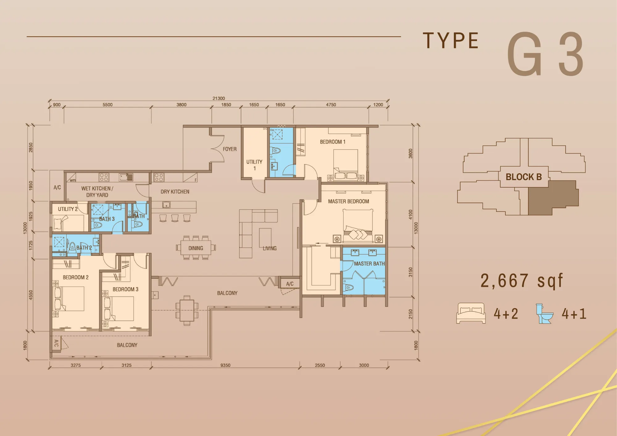 Tower B penthouse Type G3 floor plan 2,667 sq ft at Grand Meridian, Kepayan, Kota Kinabalu, Sabah