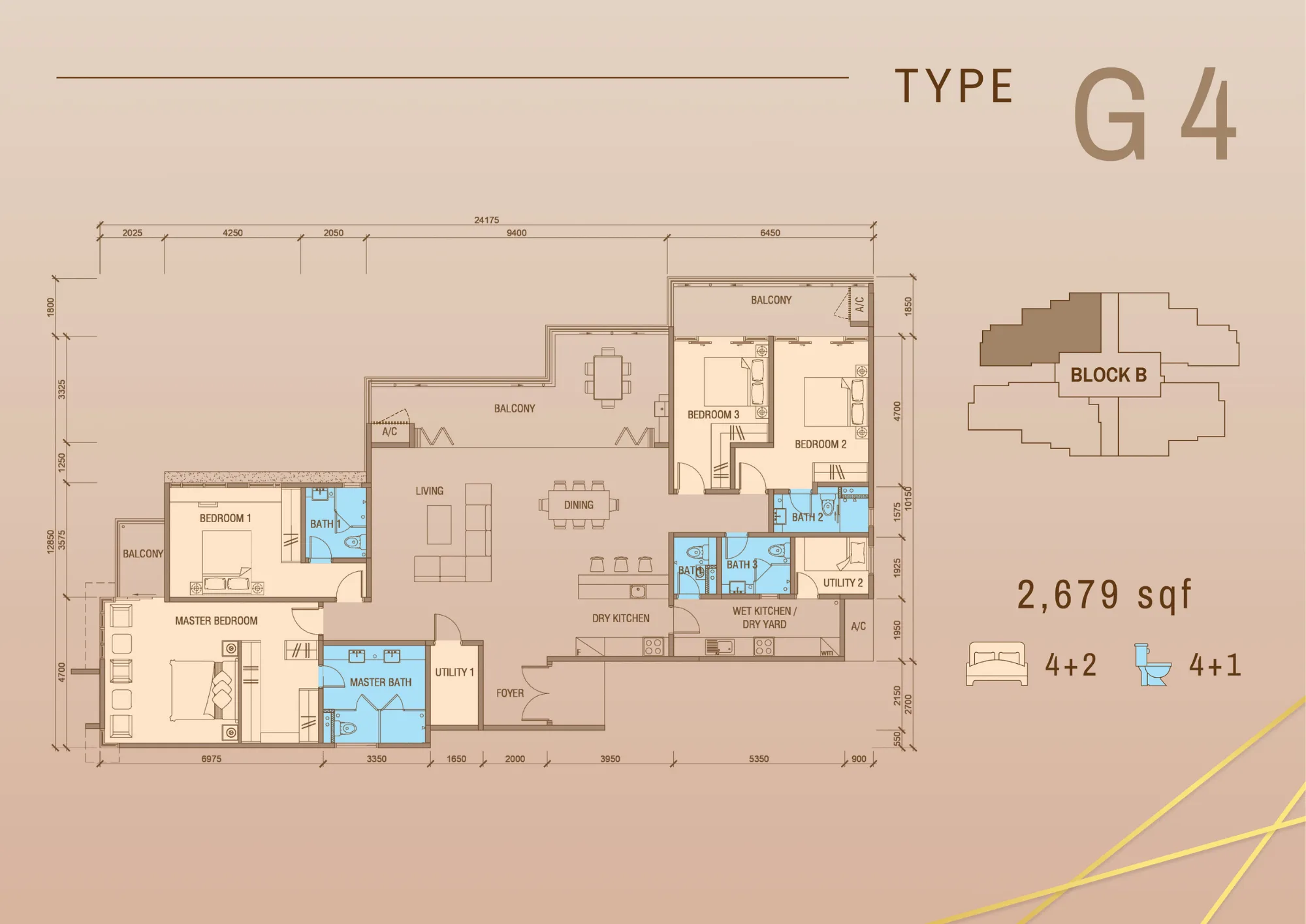 Tower B penthouse Type G4 floor plan 2,679 sq ft at Grand Meridian, Kepayan, Kota Kinabalu, Sabah