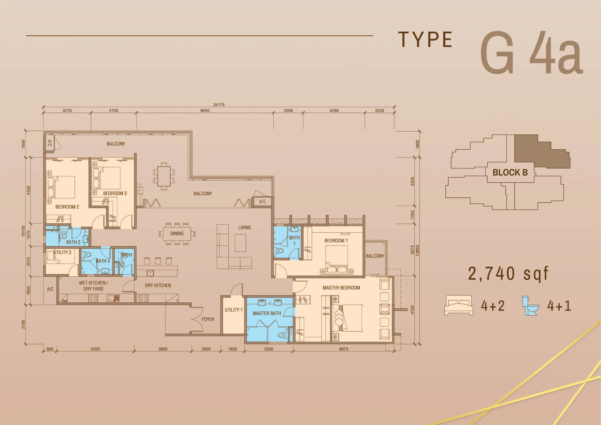 Tower B penthouse Type G4a floor plan 2,740 sq ft at Grand Meridian, Kepayan, Kota Kinabalu, Sabah