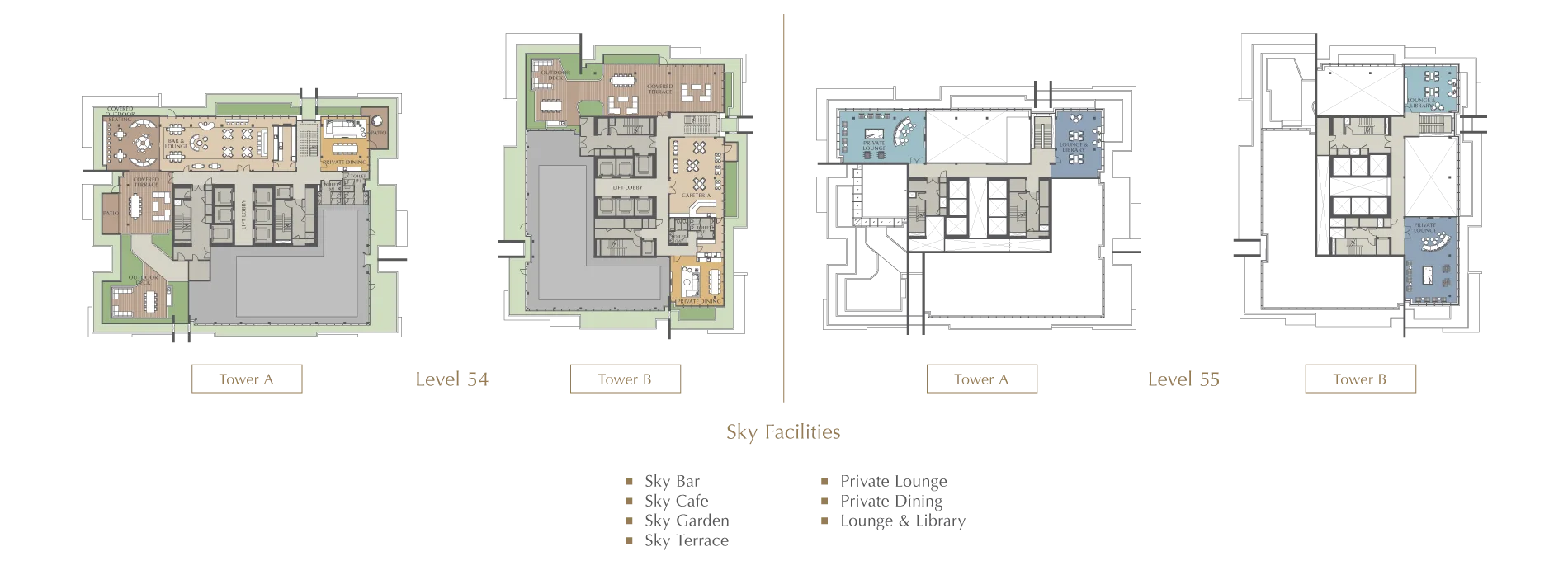 沙巴亚庇 Jalan Lintas Jesselton Twin Towers 54 与 55 楼空中设施平面图