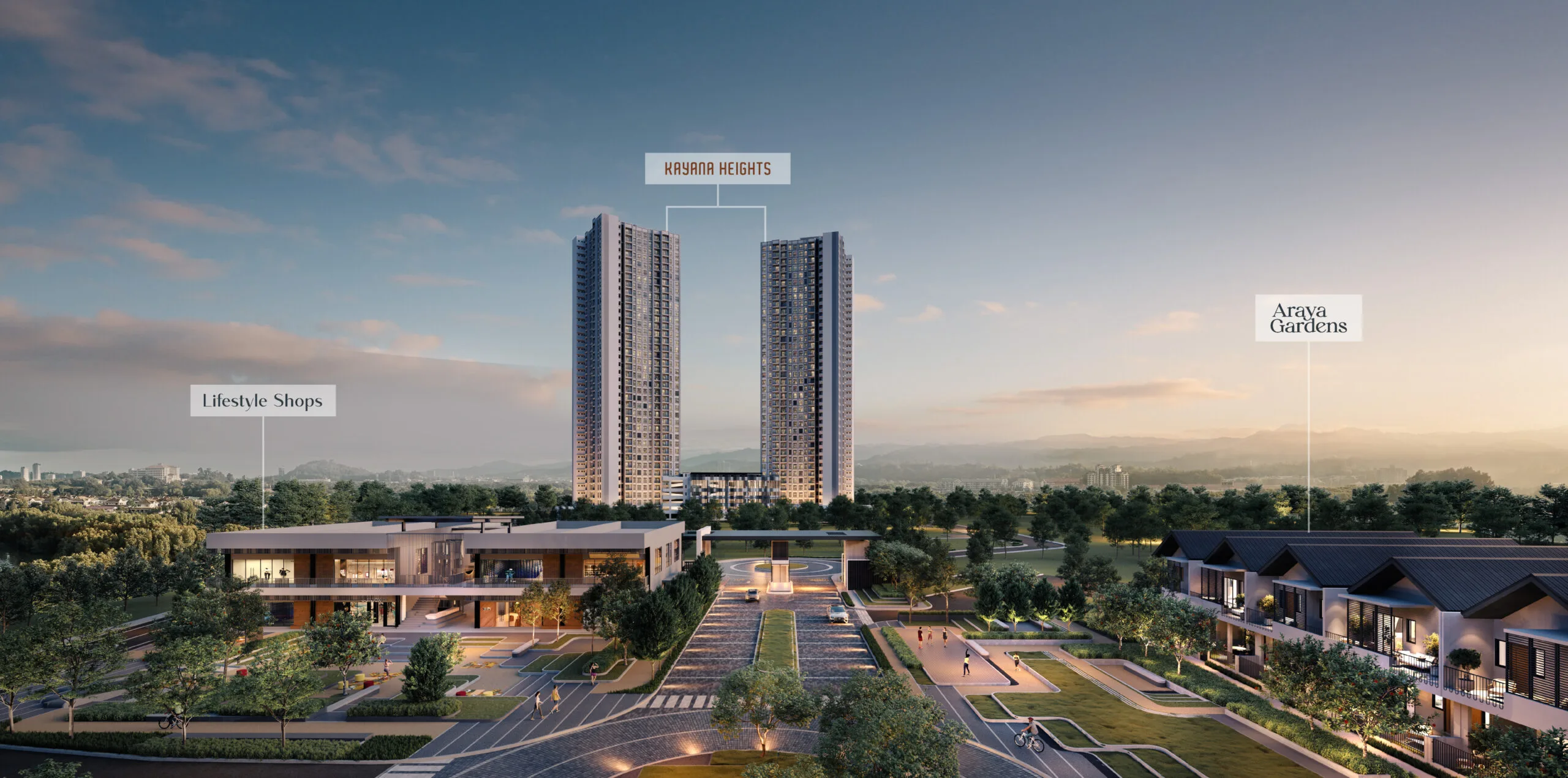 Artist’s impression of the whole Ayuria Place development at Kayana Heights, Ayuria Place, Alamesra, Kota Kinabalu, Sabah