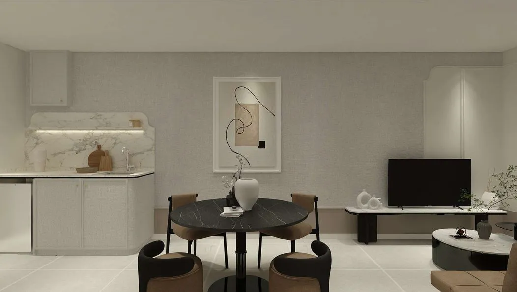 Keeperz Suites A 型室内设计概念效果图,客厅与餐厅