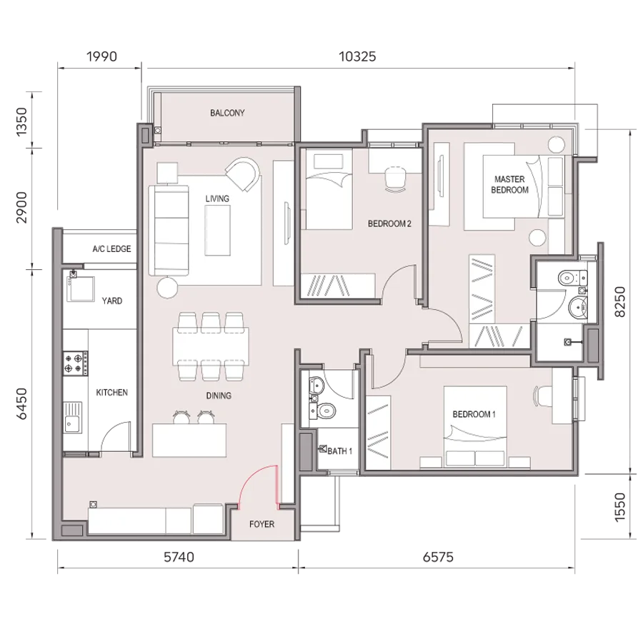 Type B floor plan 1160 sq ft at Kingfisher Inanam, Inanam, Kota Kinabalu, Sabah