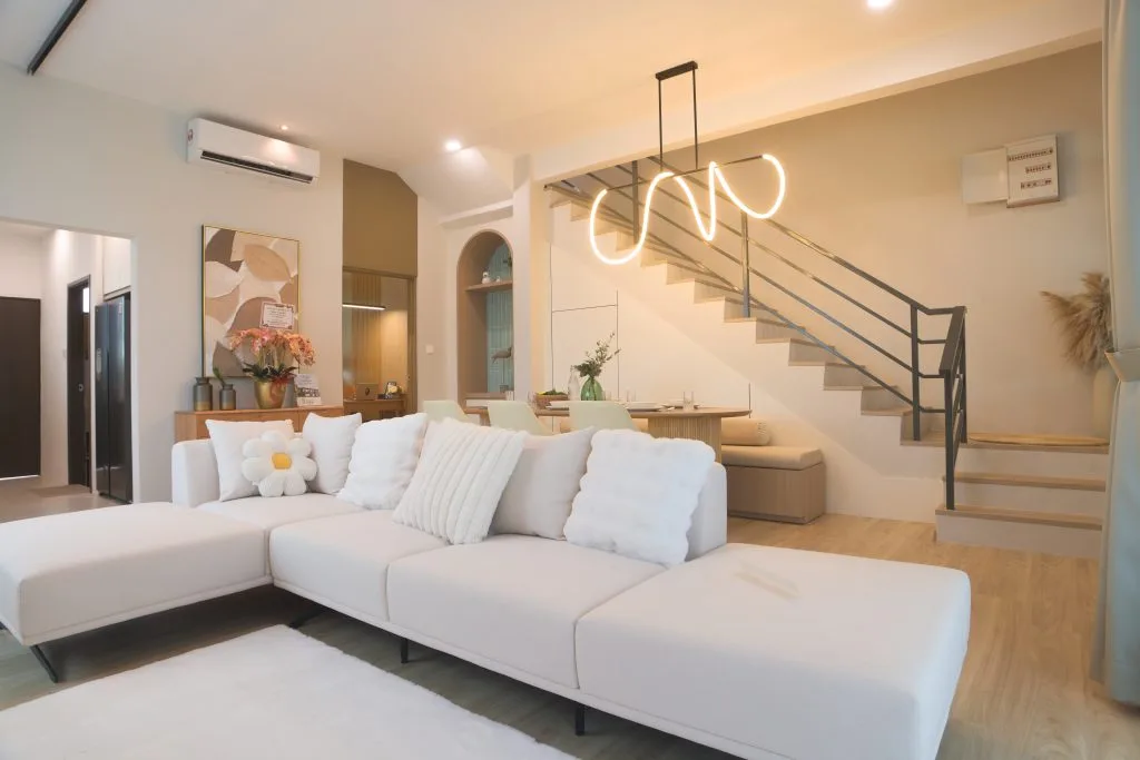 Show house: ground-floor living room (developer photo) at Prima Sumundu, Penampang, Sabah