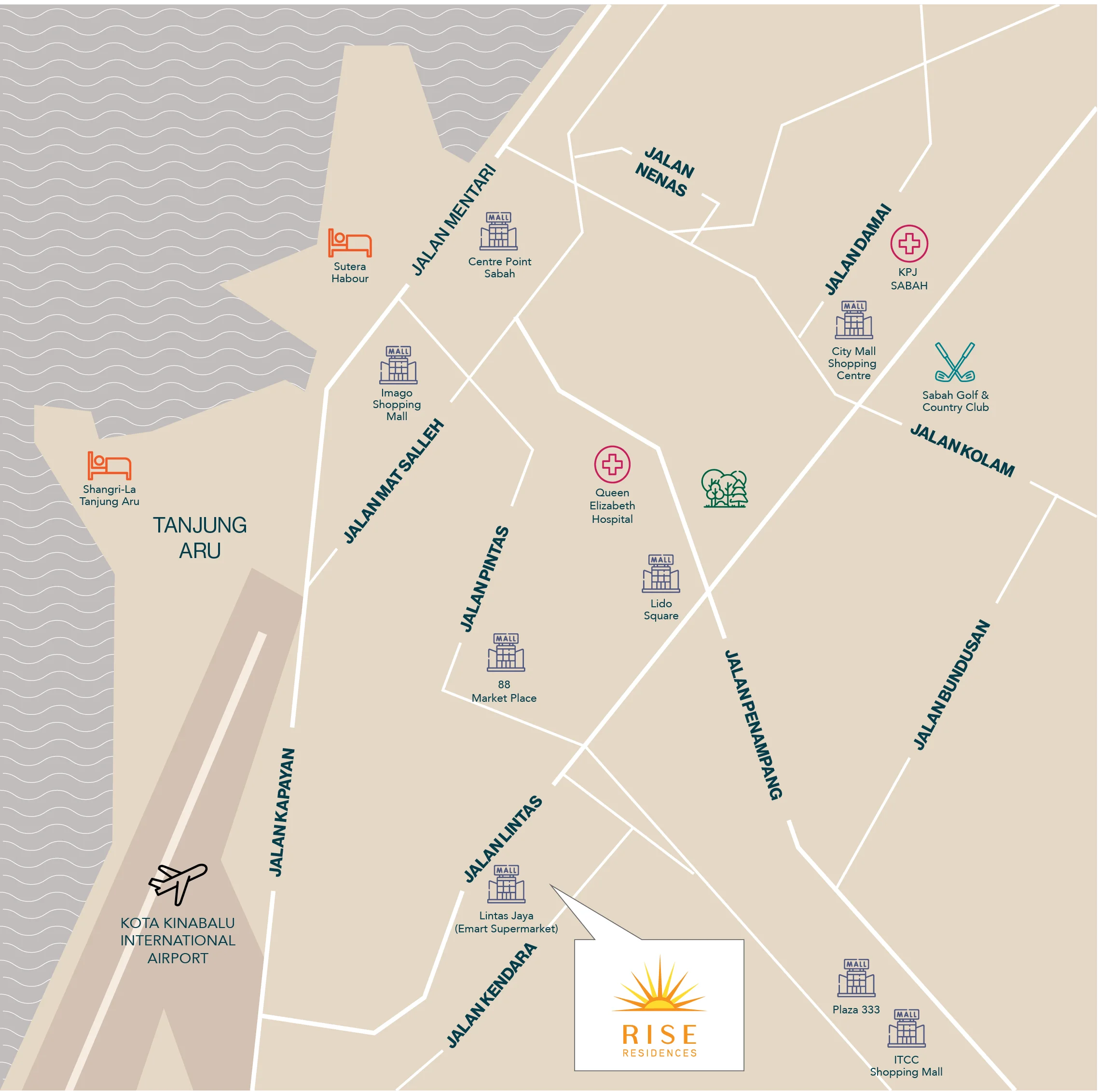 Developer location map at Rise Residences, Kepayan, Penampang, Sabah