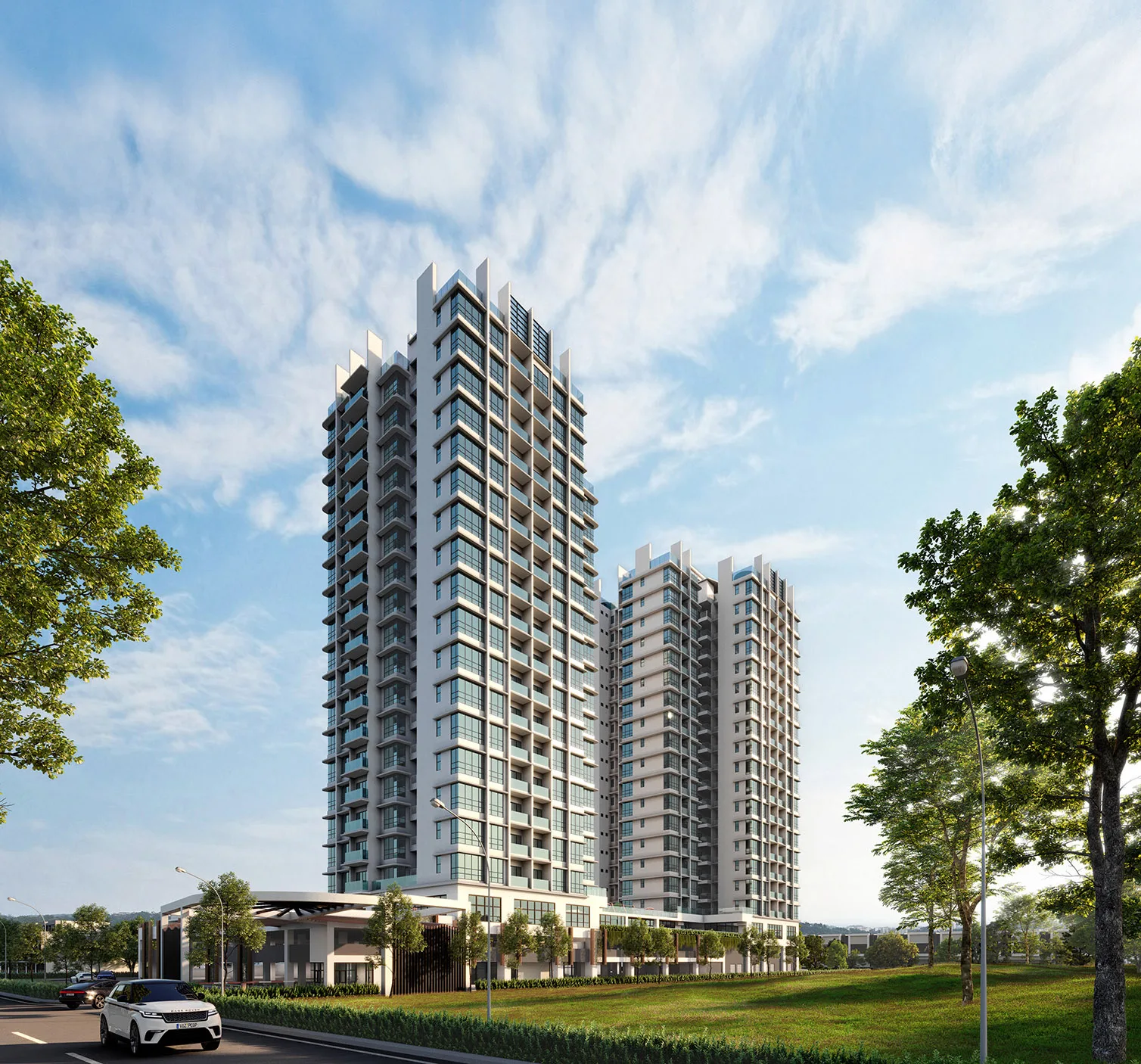 Overall façade, artist’s impression at Rise Residences, Kepayan, Penampang, Sabah