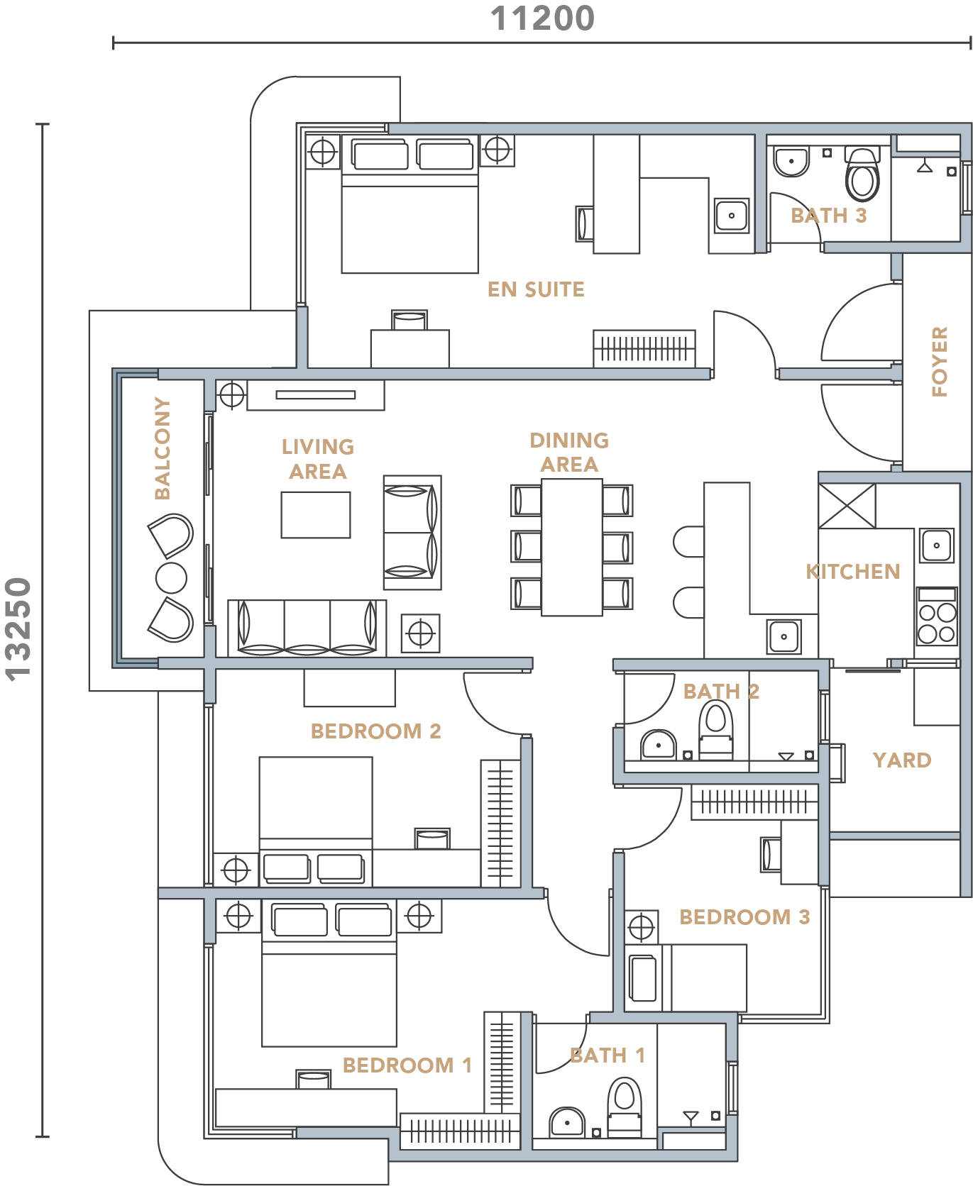 Type C dual key floor plan 1353 sq ft at Rise Residences, Kepayan, Penampang, Sabah