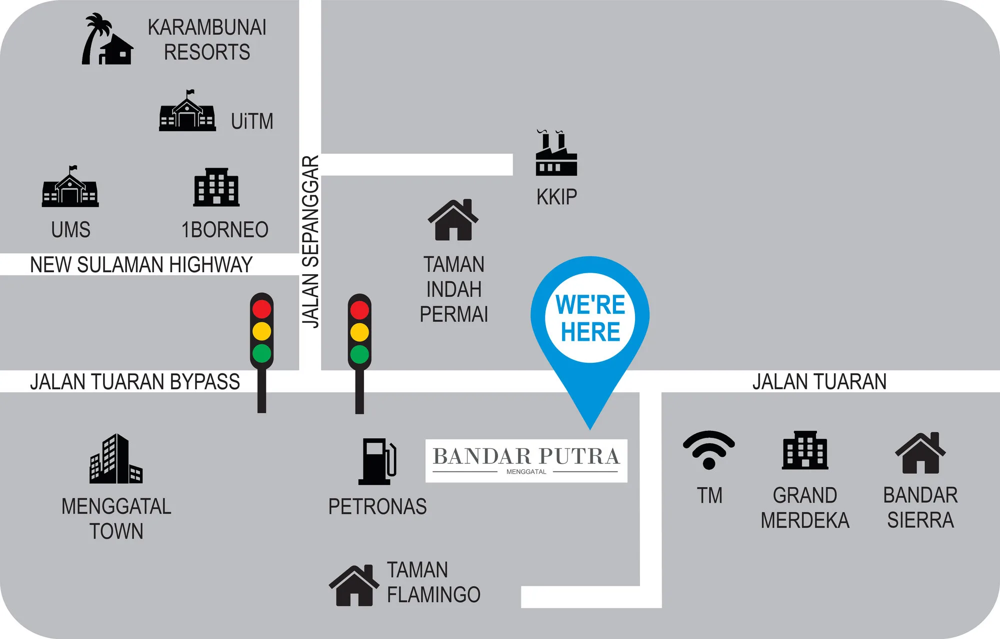 Developer location map of Bandar Putra at Taman Flamingo, Menggatal, Kota Kinabalu, Sabah