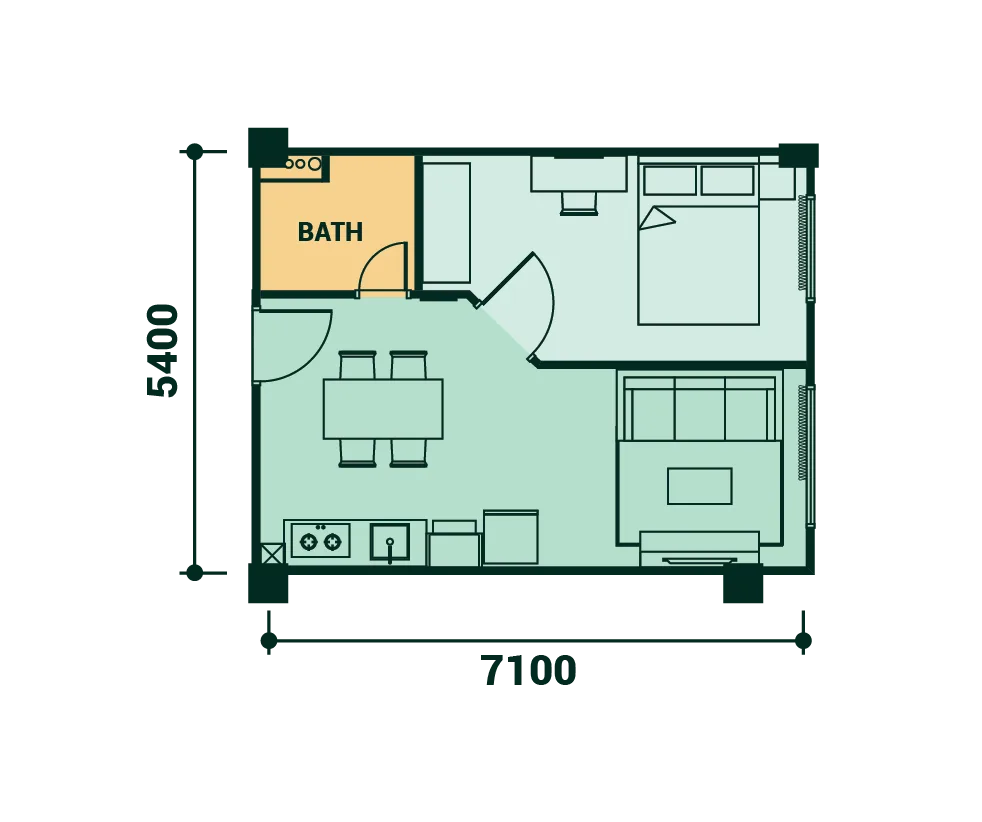 沙巴亚庇工业园(KKIP)Sepanggar V21 Residence 第一阶段一房 A 型平面图 413 平方尺