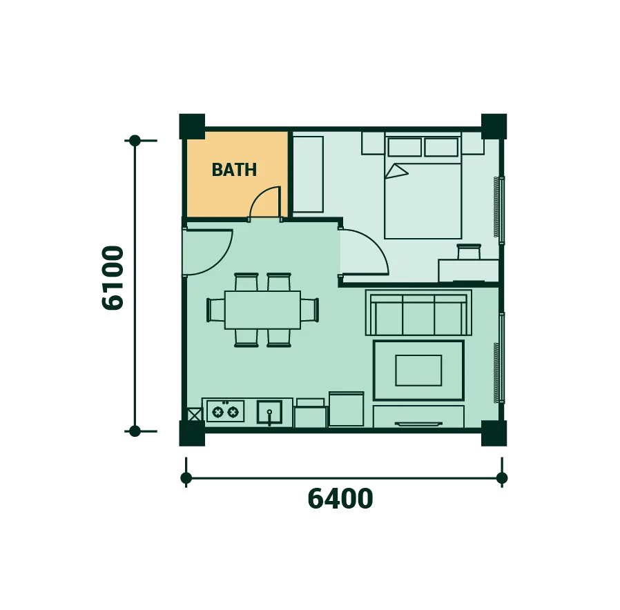 沙巴亚庇工业园(KKIP)Sepanggar V21 Residence 第一阶段一房 B 型平面图 420 平方尺