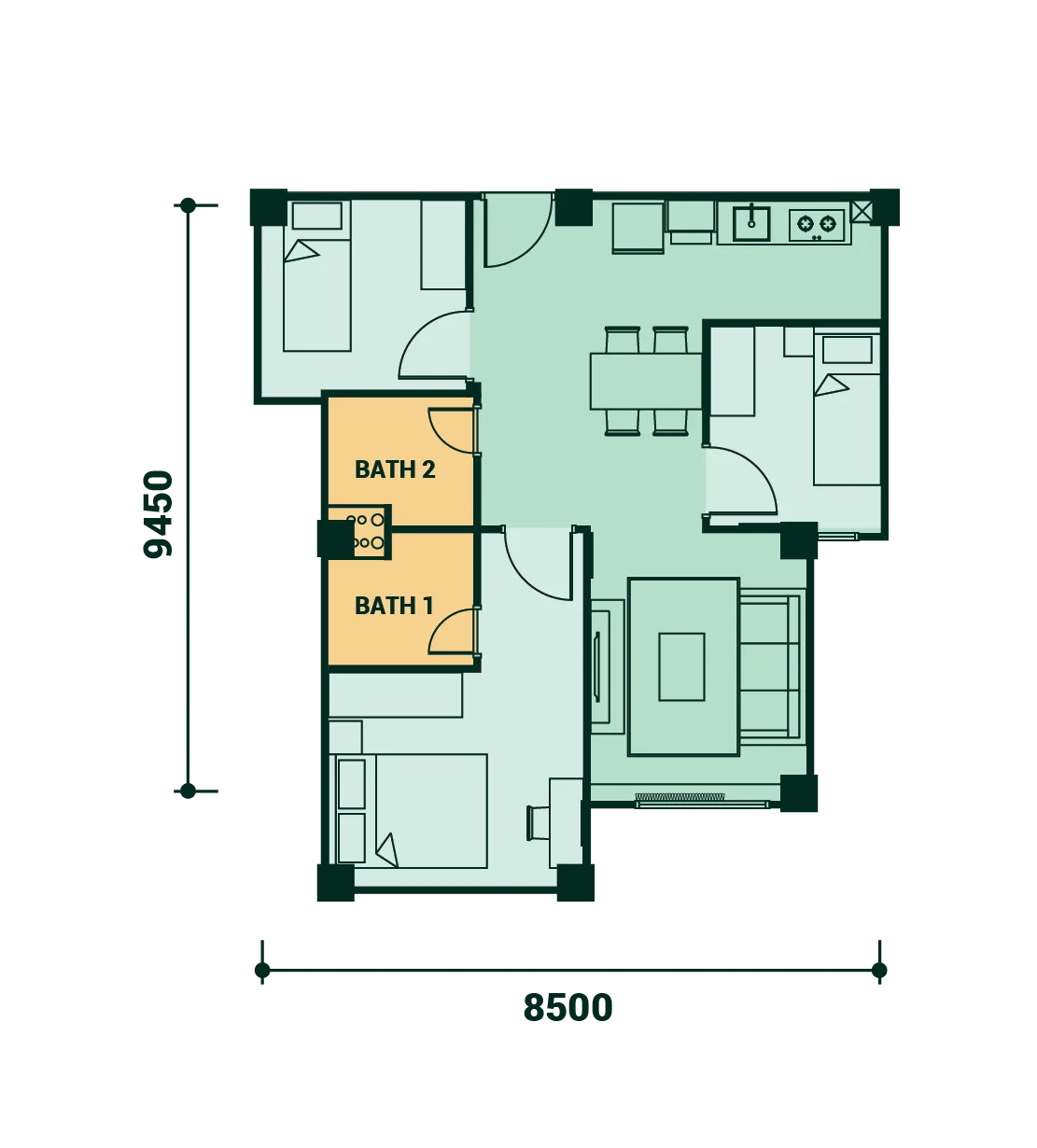 沙巴亚庇工业园(KKIP)Sepanggar V21 Residence 第一阶段三房 A 型平面图 710 平方尺