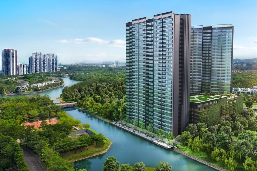 Waterway Peaks towers beside the Senibong Cove waterway, Permas Jaya, Johor Bahru
