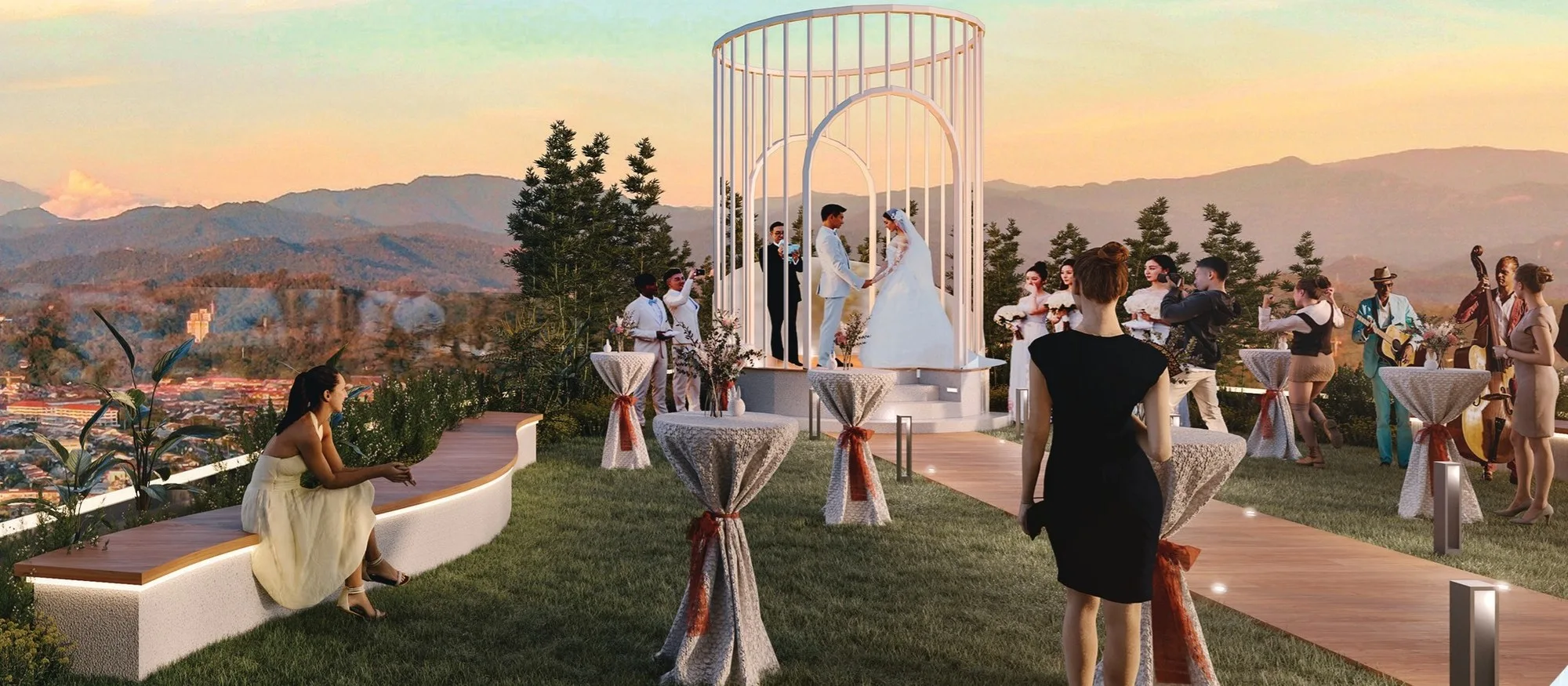 Artist’s impression of the rooftop outdoor deck set up for an event, from the developer’s brochure at 88 Avenue, Kepayan, Kota Kinabalu, Sabah