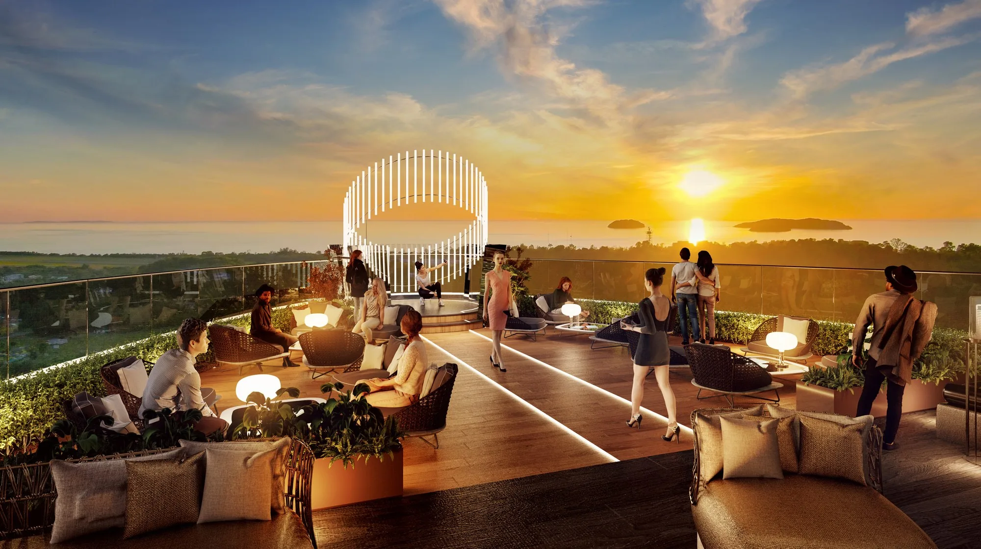 Artist’s impression of the rooftop outdoor sky bar at sunset, from the developer’s brochure at 88 Avenue, Kepayan, Kota Kinabalu, Sabah
