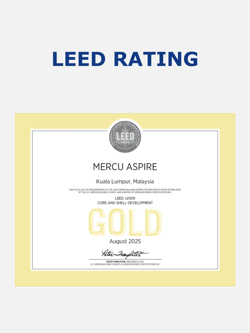 LEED Gold Core and Shell certificate at Aspire Tower (Mercu Aspire) by KL Eco City Sdn Bhd, KL Eco City, Pantai Baru, Daerah Kuala Lumpur, Kuala Lumpur, WP Kuala Lumpur