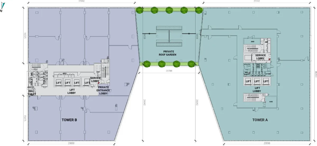 Atwater Corporate Office Towers — office floor plate, Level 6 (developer's plan, not to scale)