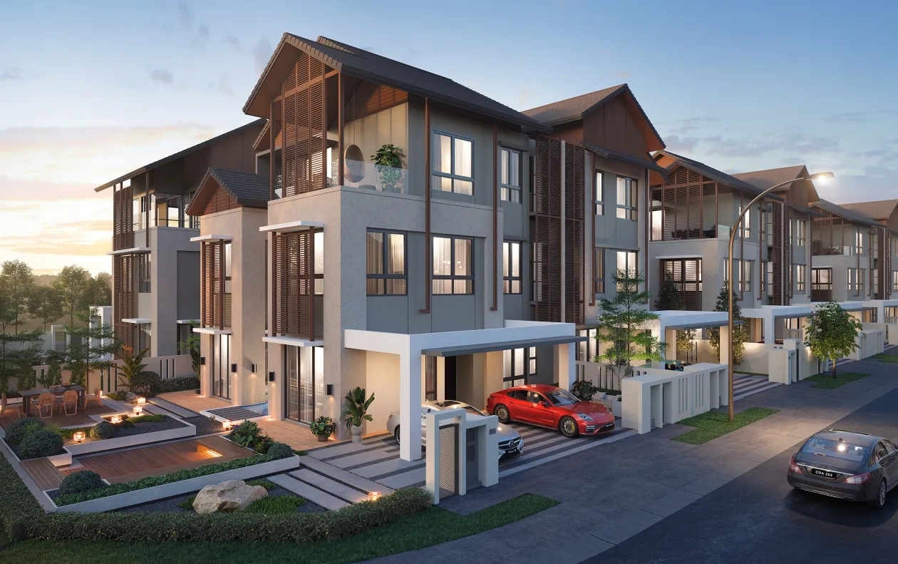 Three-storey semi-detached house exterior render, subject inferred from the developer filename at Casa D'Arcadia by I&P Alam Impian Sdn Bhd, Setia Alam Impian, Daerah Klang, Shah Alam, Selangor