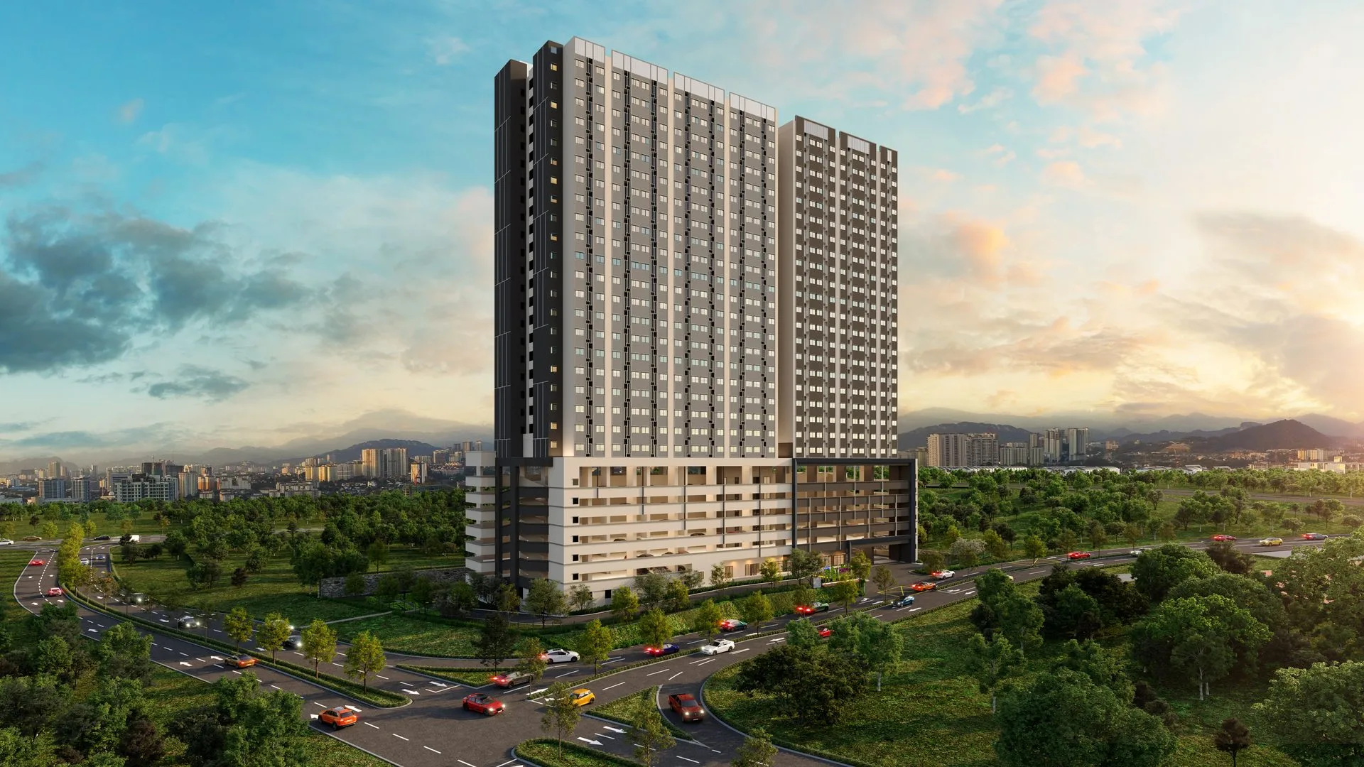 Facade artist’s impression, second view at D’Nuri Residences @ Kwasa Damansara (Residensi Seri Nuri) by EXSIM MX4 Sdn Bhd, Kwasa Damansara, Petaling, Shah Alam, Selangor