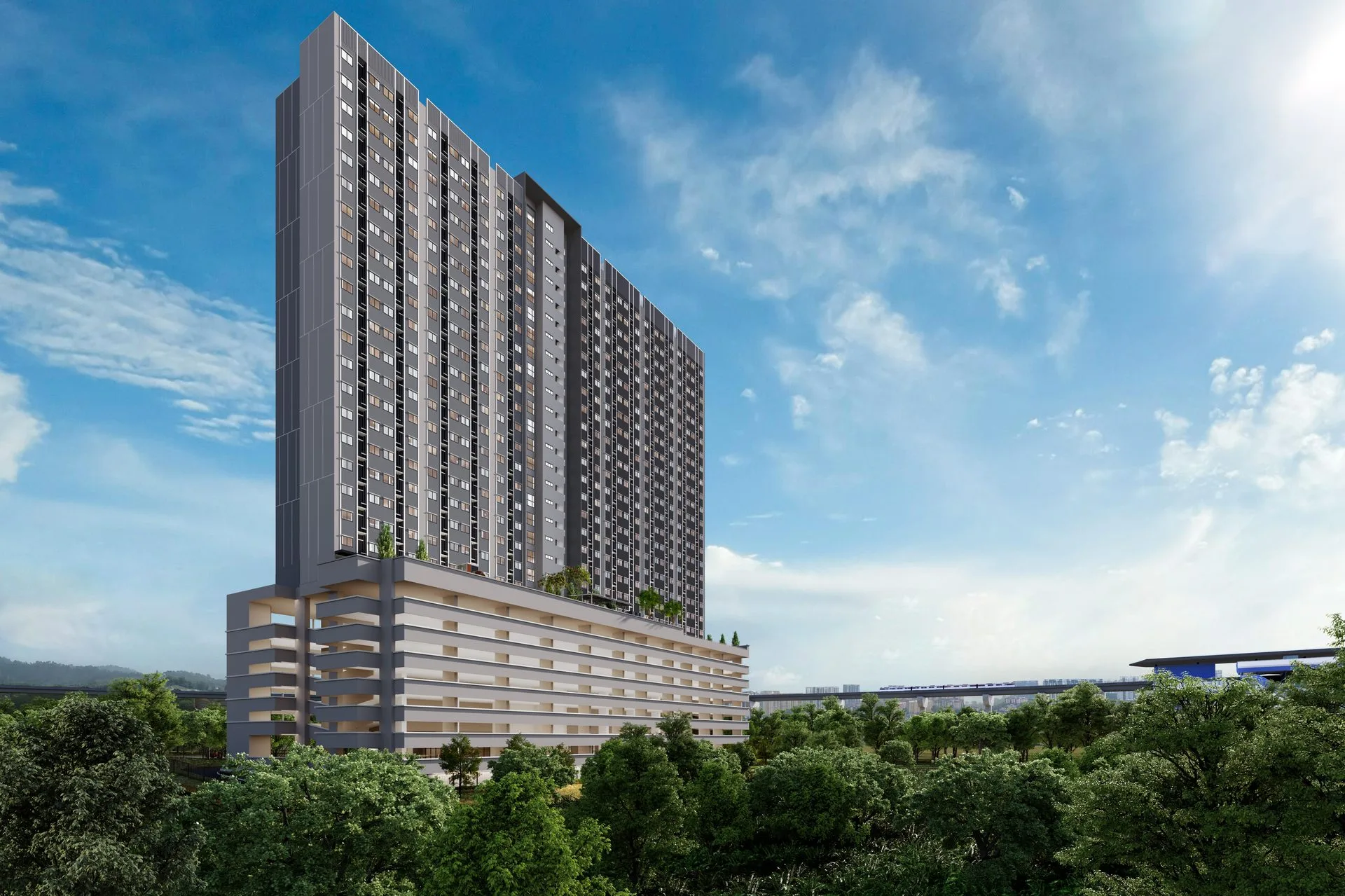 Facade artist’s impression, third view at D’Nuri Residences @ Kwasa Damansara (Residensi Seri Nuri) by EXSIM MX4 Sdn Bhd, Kwasa Damansara, Petaling, Shah Alam, Selangor