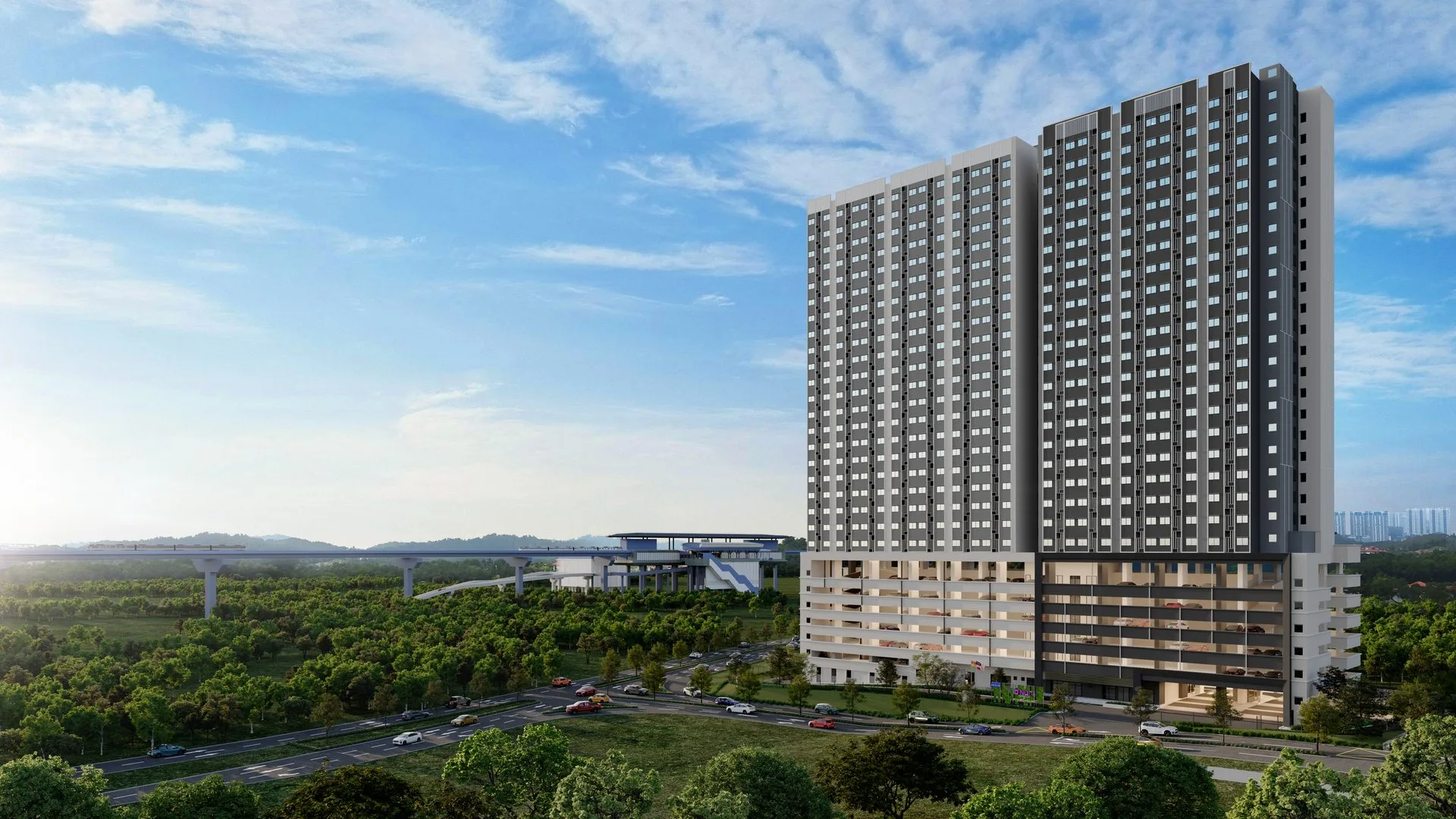 Facade artist’s impression, fourth view at D’Nuri Residences @ Kwasa Damansara (Residensi Seri Nuri) by EXSIM MX4 Sdn Bhd, Kwasa Damansara, Petaling, Shah Alam, Selangor