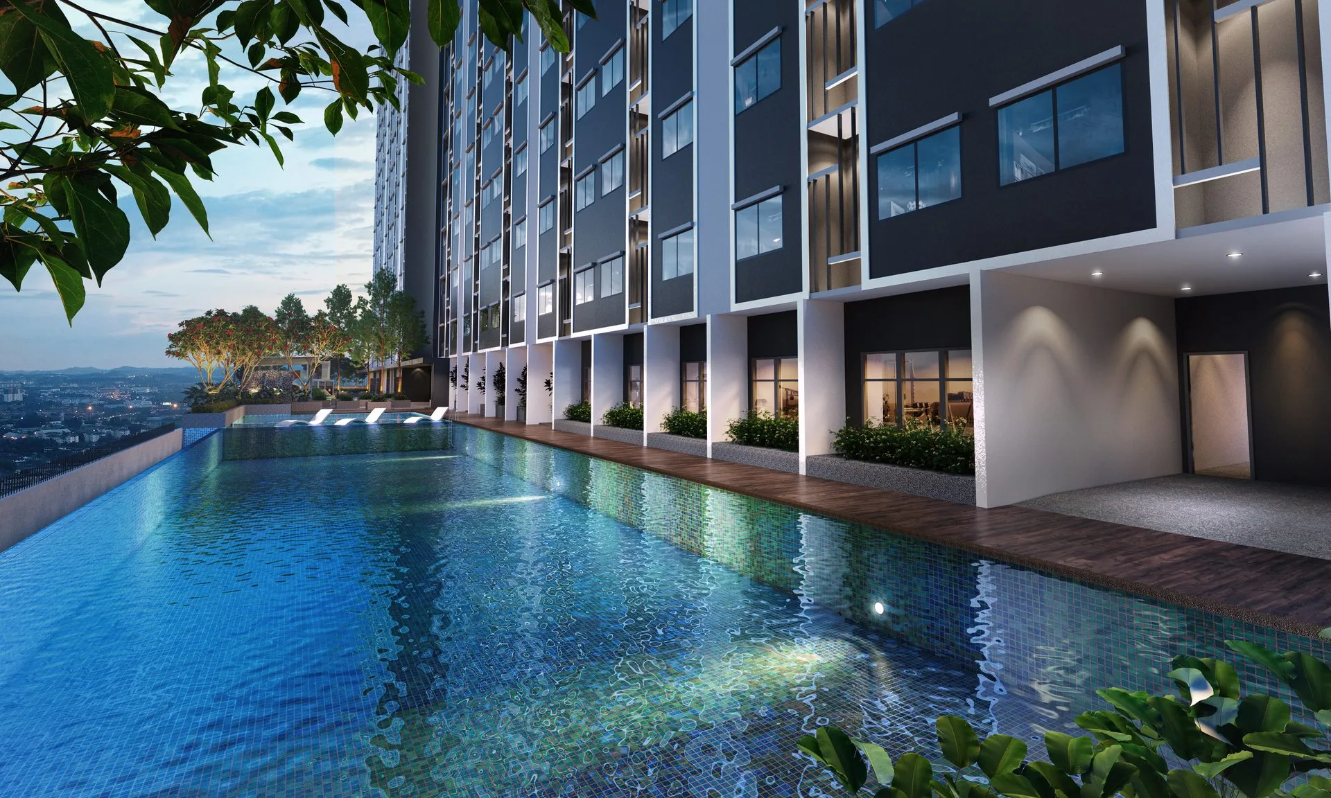 Level 7 swimming pool (Kolam Renang) artist’s impression at D’Nuri Residences @ Kwasa Damansara (Residensi Seri Nuri) by EXSIM MX4 Sdn Bhd, Kwasa Damansara, Petaling, Shah Alam, Selangor