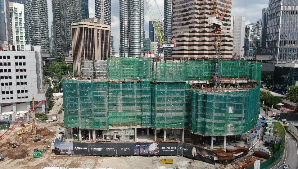 Site progress photograph as at June 2026 at Dawn KLCC, registered MENARA SENJA, by Dawn Land Sdn Bhd, Jalan Yap Kwan Seng, Kampung Baru, Kuala Lumpur, Federal Territory