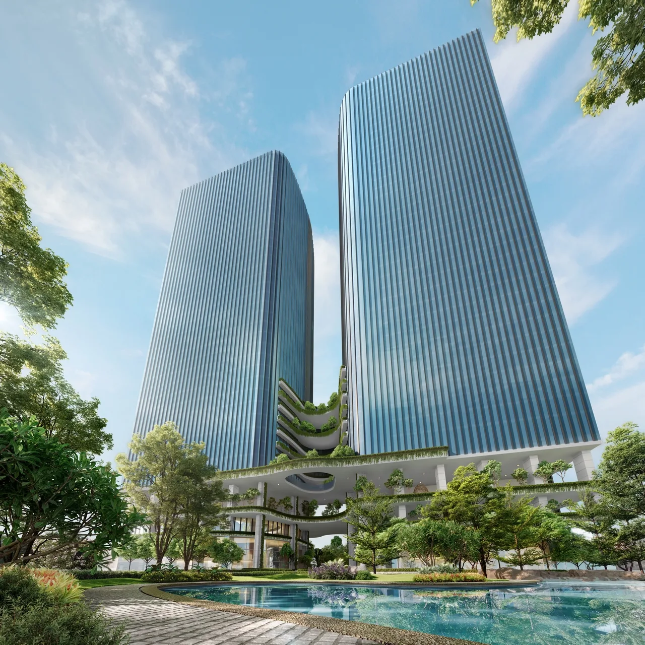 Office tower façade render at Duo Tower @ Bangsar South by UOA Development Bhd, Bangsar South (Kerinchi), Lembah Pantai, Kuala Lumpur, Federal Territory
