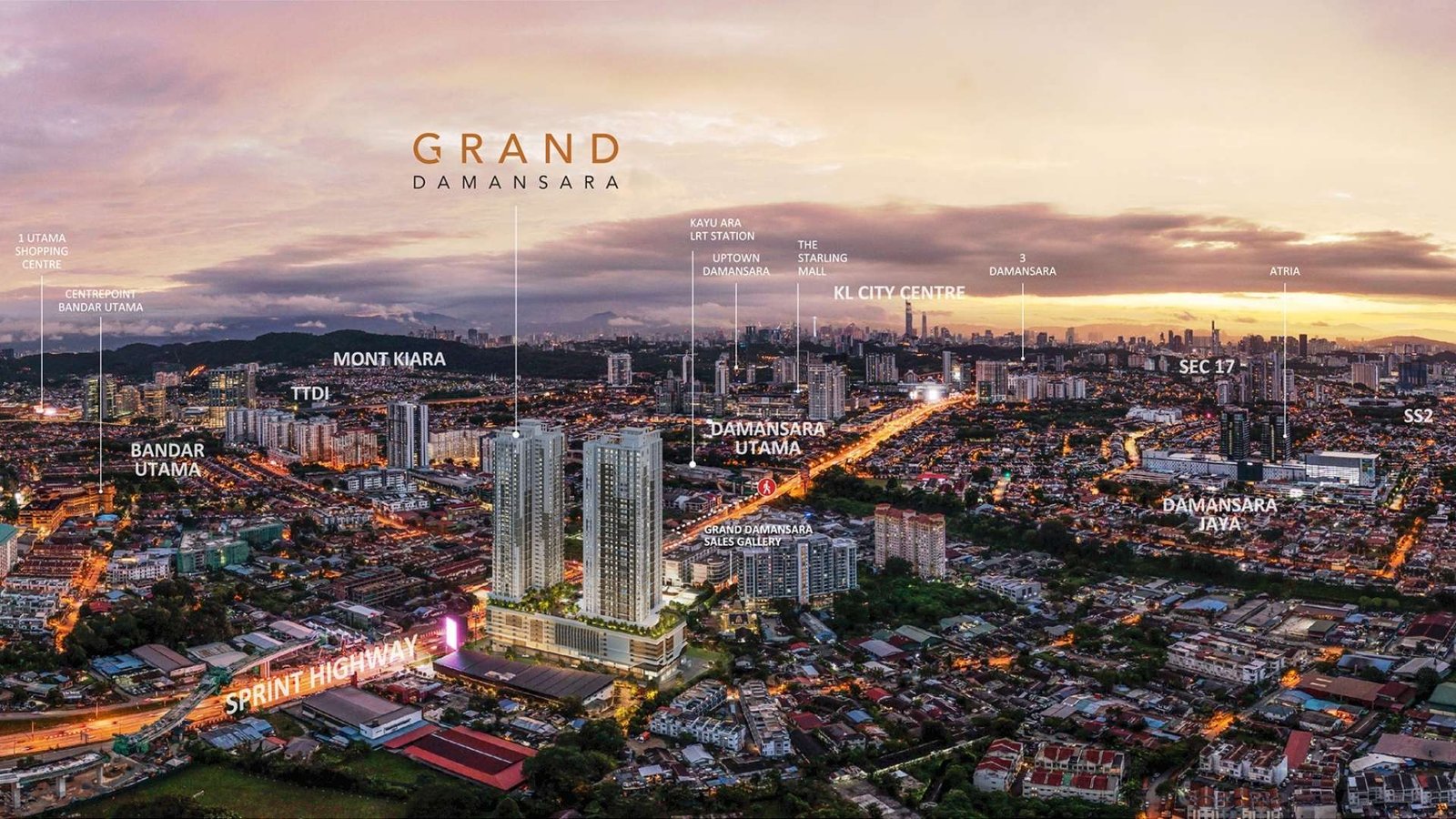 Developer location graphic at Grand Damansara by Grand Global Heights Development Sdn. Bhd., Damansara, Petaling Jaya, Daerah Petaling, Selangor - illustration only, no distance is read off it