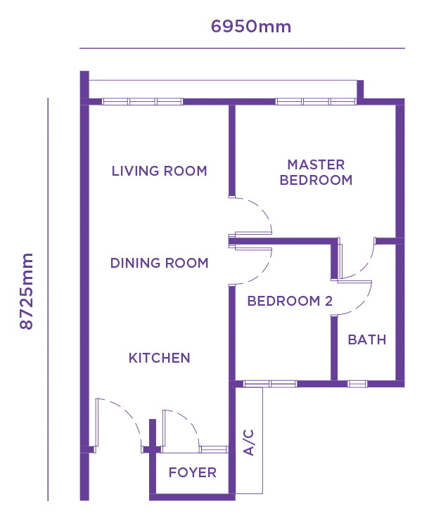 Type A floor plan, 553 sq ft, 2 bedrooms, 1 bathroom at Kamelia @ Bandar Sri Damansara (Residensi Kamelia) by Sri Damansara Sdn Bhd, Bandar Sri Damansara, Petaling, Petaling Jaya, Selangor
