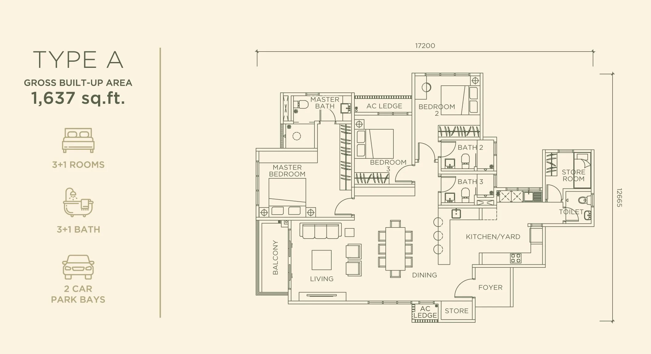 Type A floor plan at Linari @ Kwasa Damansara by Linari Damansara Sdn Bhd, Kwasa Damansara township, Petaling district, Shah Alam, Selangor
