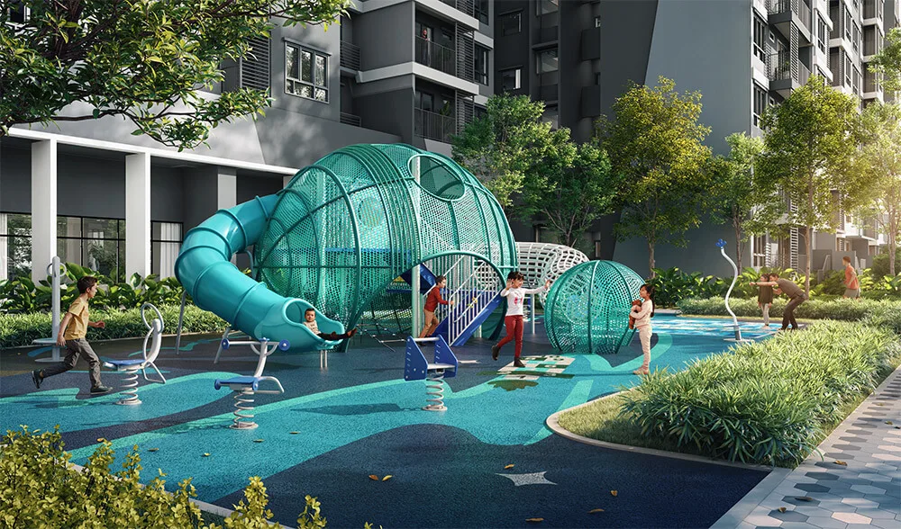 Children's playground and play lawn at M Aurora by Major Land Development Sdn Bhd, Old Klang Road, Kuala Lumpur