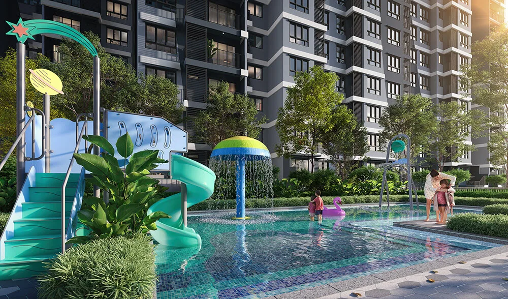 Children's pool, slide and water play area at M Aurora by Major Land Development Sdn Bhd, Old Klang Road, Kuala Lumpur