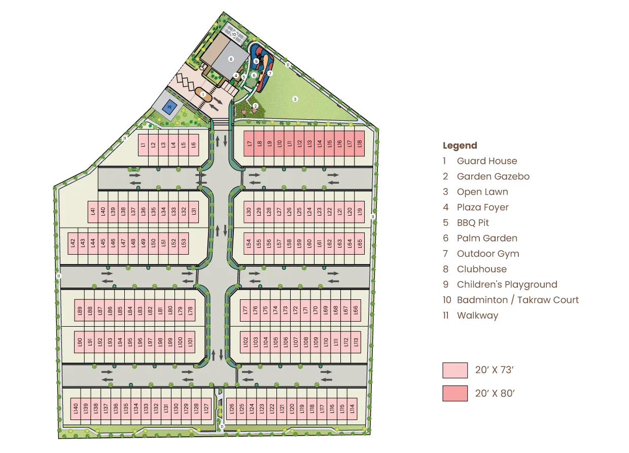 Site plan of the 140 unit layout at Majestic Flora, registered as Residensi Flora, Semenyih, Hulu Langat district, Selangor