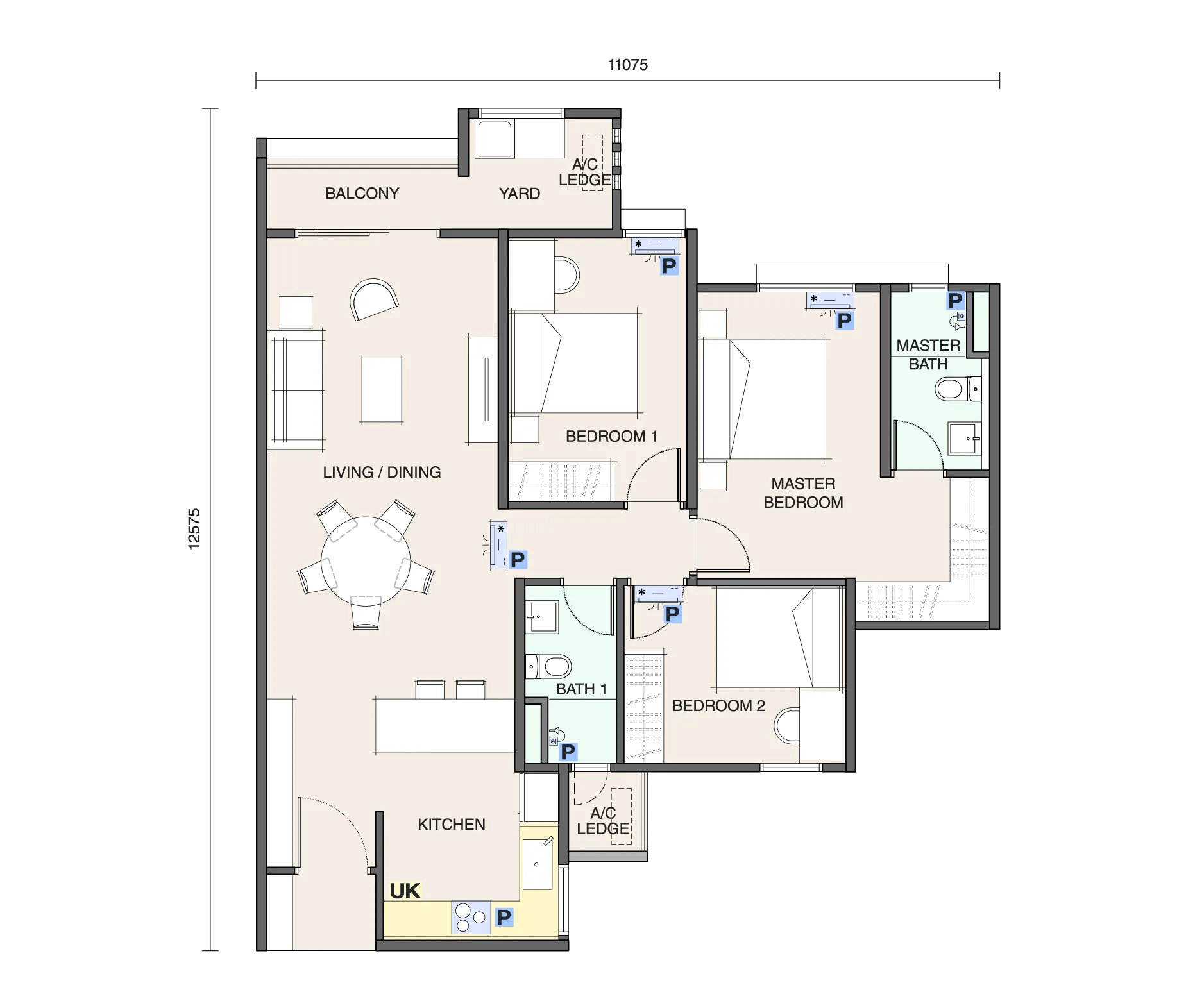 Type T2A floor plan at Myra Senja @ Subang 2 by Myra Land Sdn Bhd, Pekan Baru Subang, Daerah Petaling, Shah Alam, Selangor