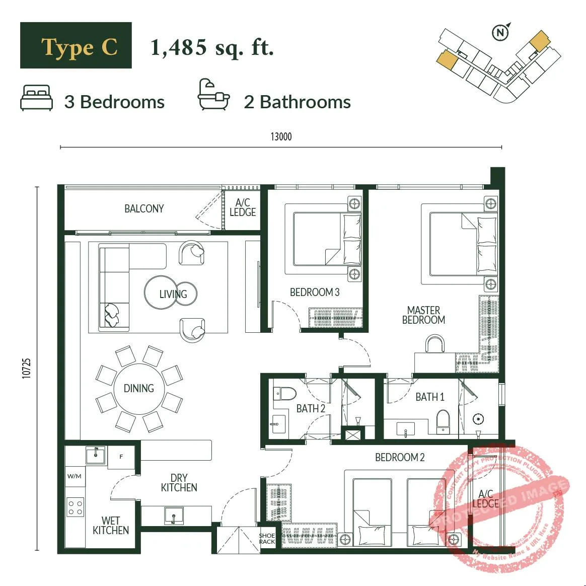 Type C layout plan at Park Green Pavilion @ Bukit Jalil, registered as Pavilion Bukit Jalil, by Regal Path Sdn. Bhd., Bukit Jalil City, Daerah Kuala Lumpur, Kuala Lumpur, WP Kuala Lumpur