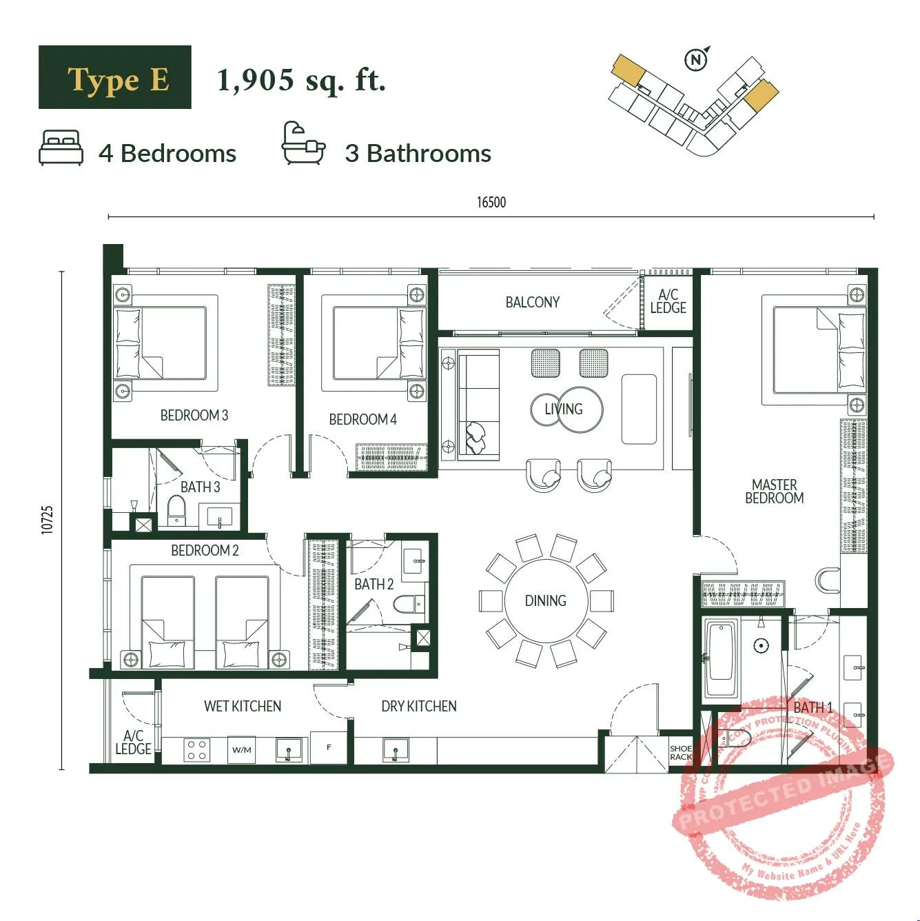 Type E layout plan at Park Green Pavilion @ Bukit Jalil, registered as Pavilion Bukit Jalil, by Regal Path Sdn. Bhd., Bukit Jalil City, Daerah Kuala Lumpur, Kuala Lumpur, WP Kuala Lumpur