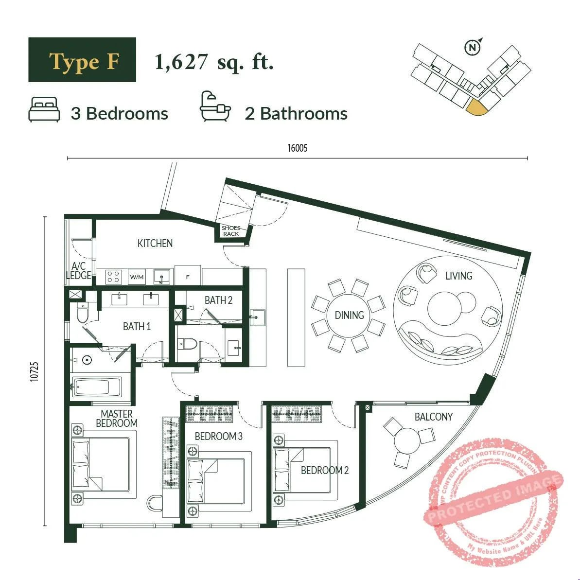 Type F layout plan at Park Green Pavilion @ Bukit Jalil, registered as Pavilion Bukit Jalil, by Regal Path Sdn. Bhd., Bukit Jalil City, Daerah Kuala Lumpur, Kuala Lumpur, WP Kuala Lumpur