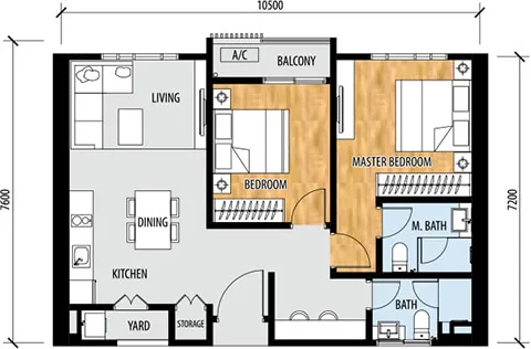 Sentral Suites, KL Sentral — Type B floor plan, 826 sq ft, 2 bedrooms, 2 bathrooms