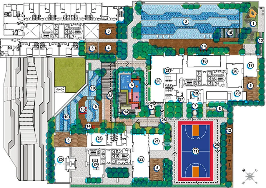 Sentral Suites, KL Sentral — podium facilities, bird's-eye plan (artist's impression)