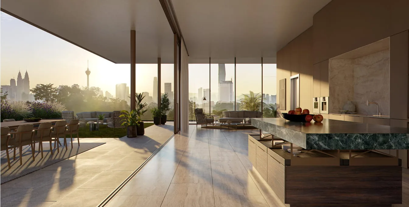 Penthouse unit type terrace with panoramic city skyline, artist’s impression at EDEN Taman Duta (registered RESIDENSI EDEN) by BRDB Developments Sdn Bhd, Jalan Gallagher, Taman Duta / Bukit Tunku, Daerah Kuala Lumpur, Kuala Lumpur, Wilayah Persekutuan