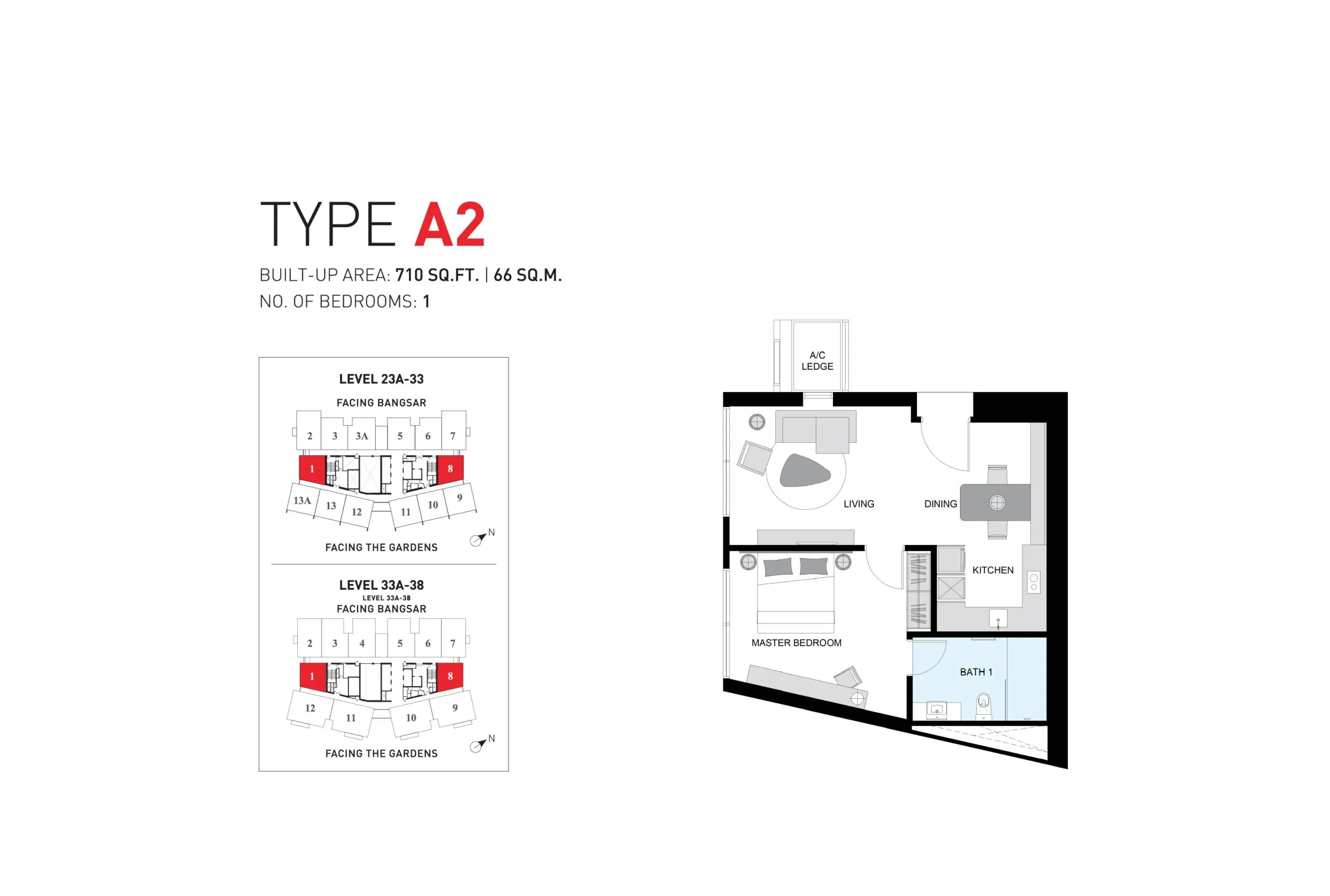 Type A2 floor plan at ViiA Residences by KL Eco City Sdn Bhd, KL Eco City, Pantai Baru, Daerah Kuala Lumpur, Kuala Lumpur, WP Kuala Lumpur
