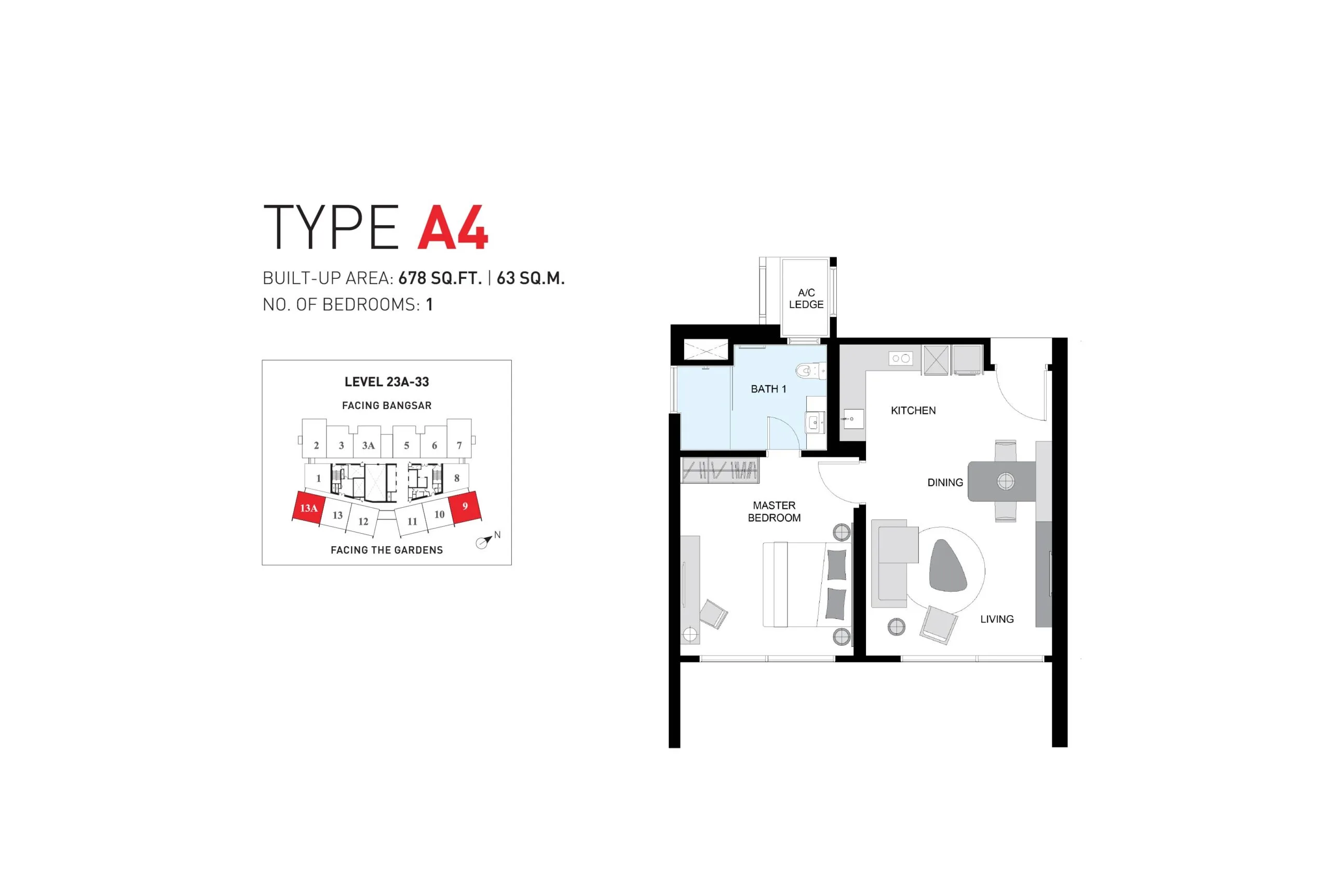 Type A4 floor plan at ViiA Residences by KL Eco City Sdn Bhd, KL Eco City, Pantai Baru, Daerah Kuala Lumpur, Kuala Lumpur, WP Kuala Lumpur