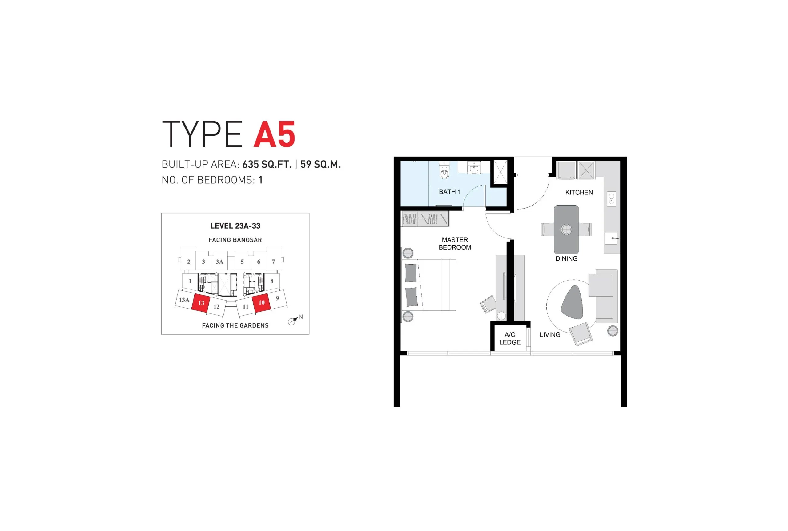 Type A5 floor plan at ViiA Residences by KL Eco City Sdn Bhd, KL Eco City, Pantai Baru, Daerah Kuala Lumpur, Kuala Lumpur, WP Kuala Lumpur